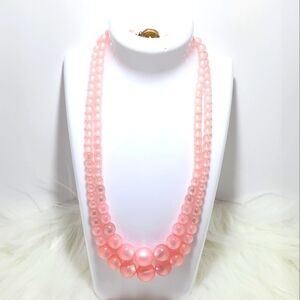 Sweet Vintage Doubled Strand Elegant Faux Pink Pearl Necklace